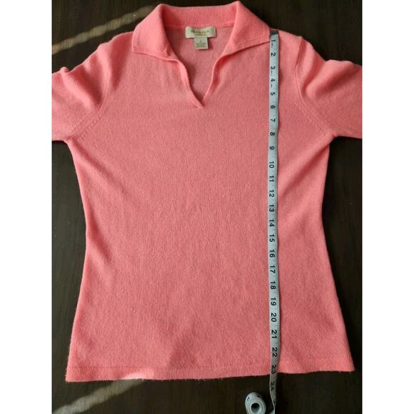 Peck & Peck 100% cashmere Neon Coral V neck Collared Long Sleeve sweater Small - Picture 6 of 6